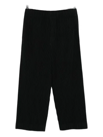 Issey Miyake Cropped Ribbed Trousers Pleated Design In Black