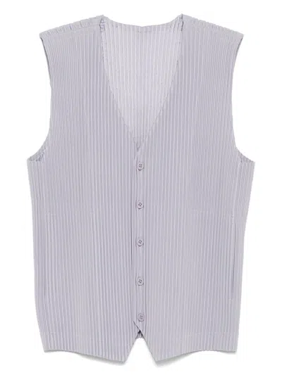 Issey Miyake Pleated V-necked Vest In Gray