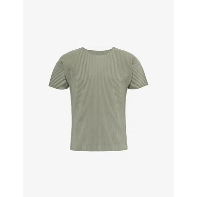 Issey Miyake Homme Plisse  Mens Sage Green Pleated Knitted T-shirt