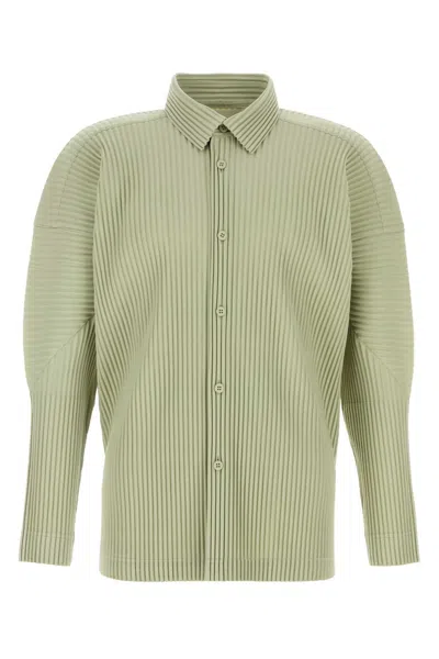 ISSEY MIYAKE HOMME PLISSE' ISSEY MIYAKE MEN SAGE GREEN POLYESTER SHIRT