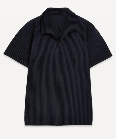 Issey Miyake Plissé-effect Short-sleeve Polo Shirt In Blue