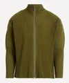 Issey Miyake Olive Green Zip-up Jacket With Ribbed Texture In Green