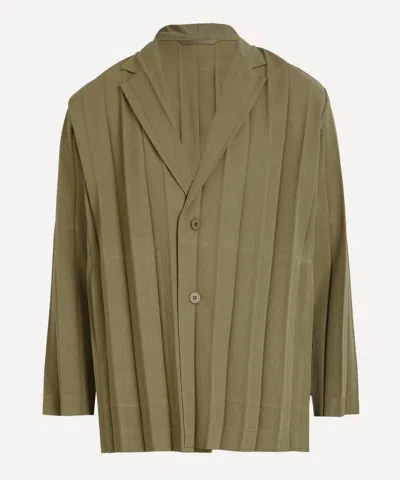 Issey Miyake Homme Plisse  Mens Edge Ensemble Khaki Pleated Jacket In Green