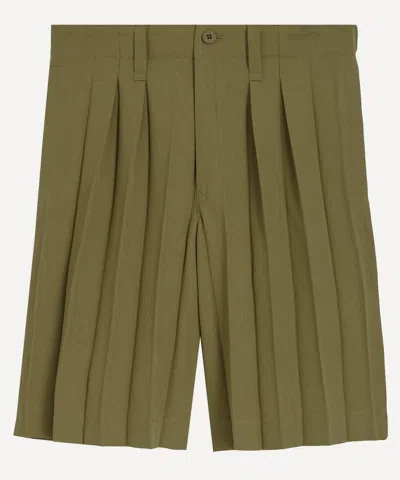 Issey Miyake Homme Plisse  Mens Edge Ensemble Khaki Pleated Shorts In Brown