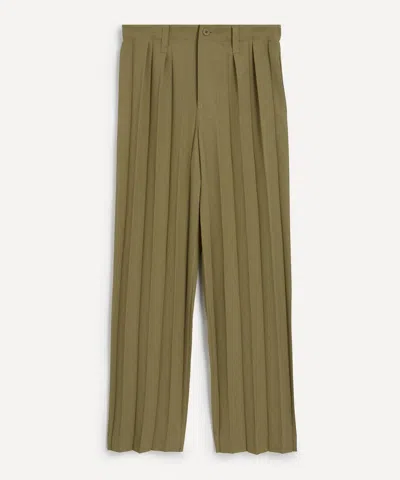 Issey Miyake Homme Plisse  Mens Edge Ensemble Khaki Pleated Trousers In Green
