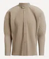 Issey Miyake Pleated Long-sleeve Shirt With Sculptural Silhouette In Neutral