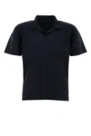 Issey Miyake Pleated Black Polo Shirt With Boxy Silhouette In Black