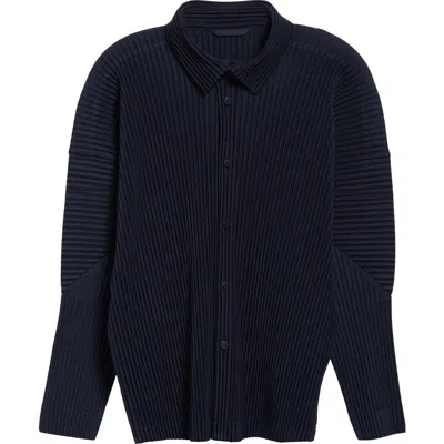 Issey Miyake Homme Plissé  Monthly Color November Pleated Button-up Shirt In Midnight Blue