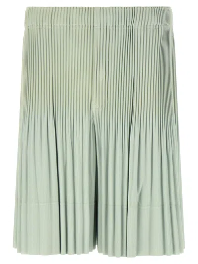 Issey Miyake June Series Pleated Knee Length Bermuda In Green