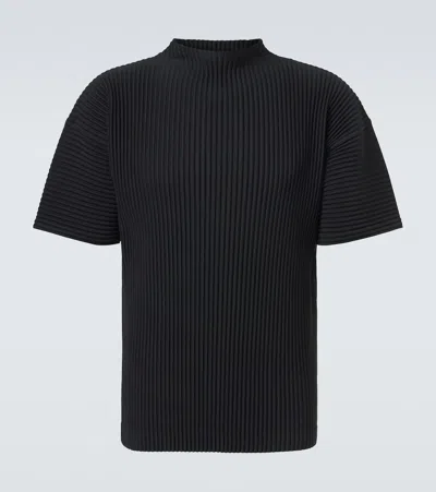 Issey Miyake Short-sleeved Black Pleated Top