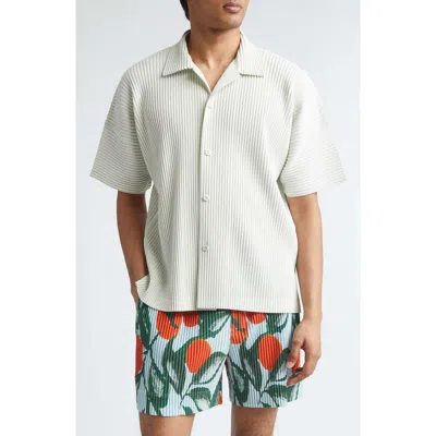 Issey Miyake Homme Plissé  Monthly Colors May Pleated Camp Shirt In White