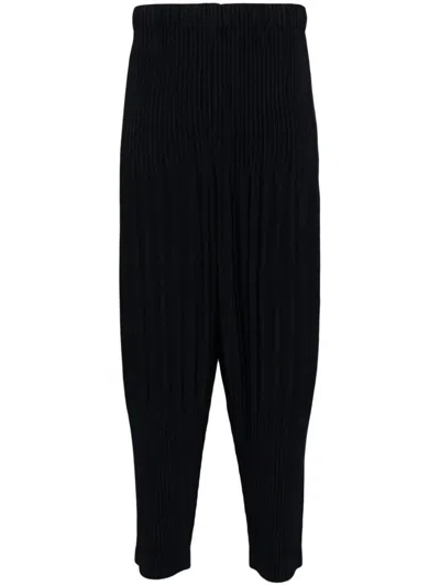 Issey Miyake Basics Plissé Tapered Trousers In Black