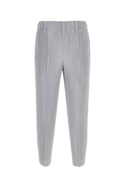 Issey Miyake Ankle Length Vertical Striped Trousers In Gray