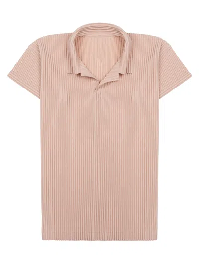 Issey Miyake Pleated Pink Polo Shirt With Relaxed Fit And Classic Collar In Orange