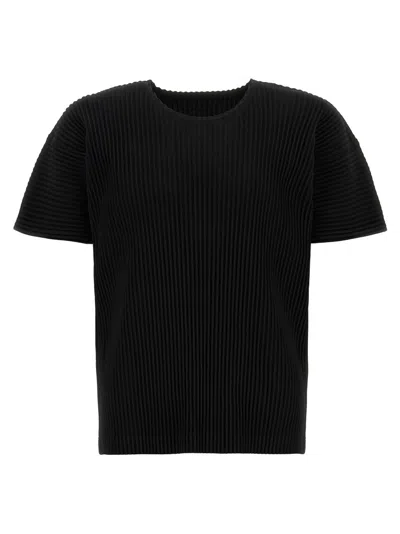 Issey Miyake Pleated Black T-shirt With Crew Neck