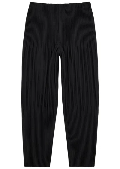 Issey Miyake Homme Plissé  Pleated Cropped Trousers In Black