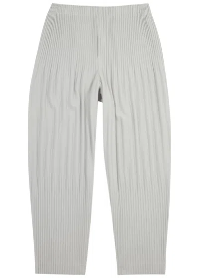 Issey Miyake Homme Plissé  Pleated Cropped Trousers In Light Grey