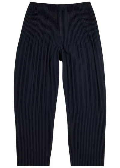 Issey Miyake Homme Plissé  Pleated Cropped Trousers In Navy