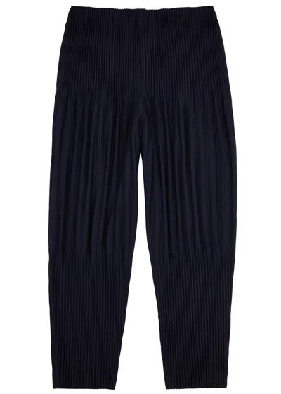 Issey Miyake Homme Plissé  Pleated Cropped Trousers In Blue