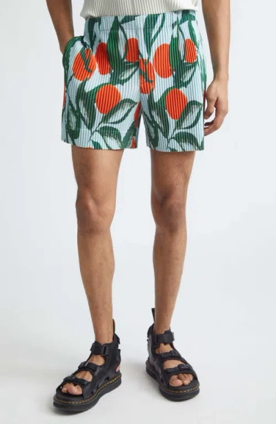 Issey Miyake Ns Blue Vegetable-print Pleated Knitted Shorts In Multi