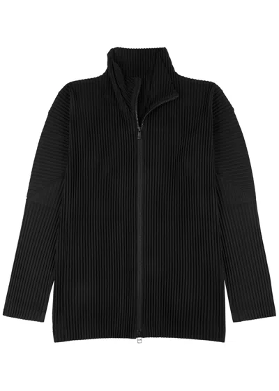 Issey Miyake Homme Plissé  Pleated High-neck Jersey Jacket In Black