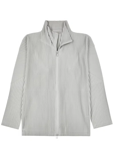 Issey Miyake Homme Plissé  Pleated High-neck Jersey Jacket In Gray