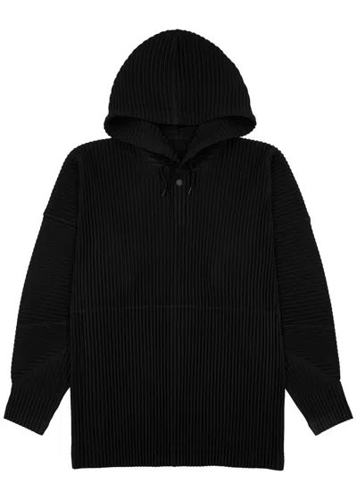 Issey Miyake Homme Plissé  Pleated Hooded Sweatshirt In Black