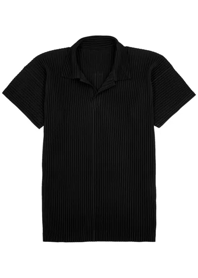 Issey Miyake Homme Plissé  Pleated Jersey Polo Shirt In Black
