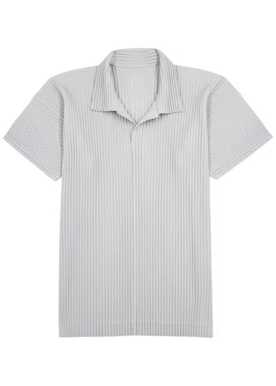 Issey Miyake Homme Plissé  Pleated Jersey Polo Shirt In Light Grey