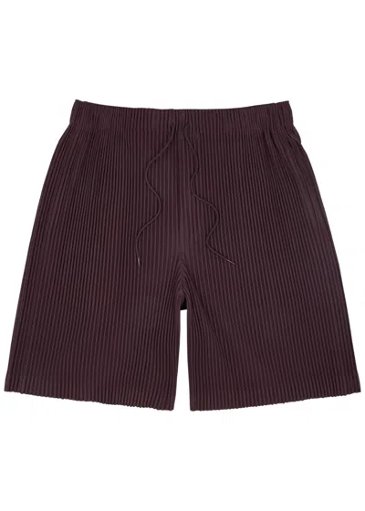 Issey Miyake Homme Plissé  Pleated Jersey Shorts In Dark Brown
