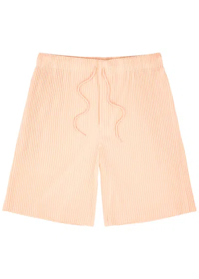 Issey Miyake Homme Plissé  Pleated Jersey Shorts In Peach