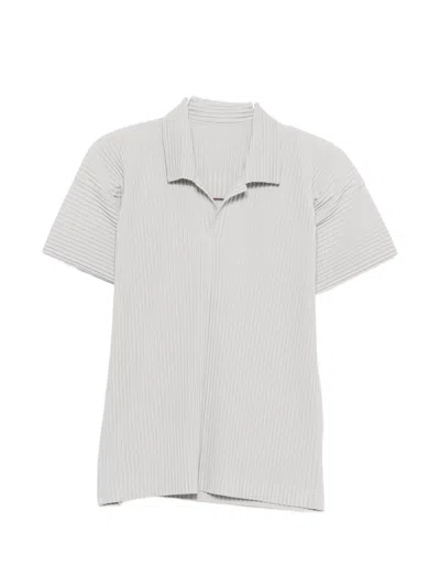 Issey Miyake Homme Plisse'  Pleated Polo Shirt In Gray