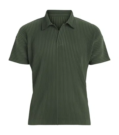 Issey Miyake Homme Plissé  Pleated Polo Shirt In Green