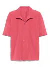 Issey Miyake Ns Dusky Red Pleated Spread-collar Short-sleeve Knitted Shirt