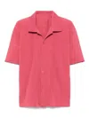 Issey Miyake Ns Dusky Red Pleated Spread-collar Short-sleeve Knitted Shirt