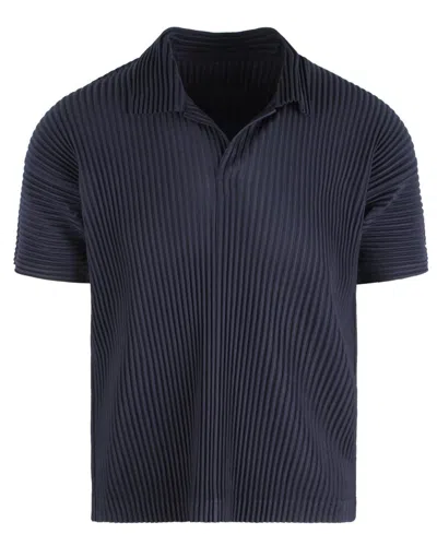 Issey Miyake Homme Plissé  Pleated Short Sleeved Polo Shirt In Blue
