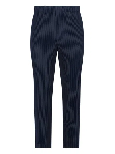 Issey Miyake Homme Plissé  Pleated Straight Leg Trousers In Navy