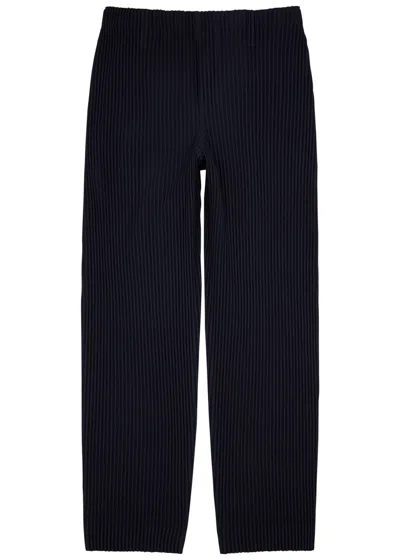 Issey Miyake Homme Plissé  Pleated Straight-leg Trousers In Navy