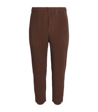 Issey Miyake Pantalone Tuxedo Plissettato In Brown