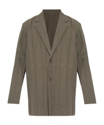 Issey Miyake Homme Plissé  Pleated Striped Blazer In Grey
