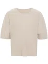 Issey Miyake Homme Plisse  Mens 43-linen Beige Pleated Crewneck Knitted T-shirt In Beige
