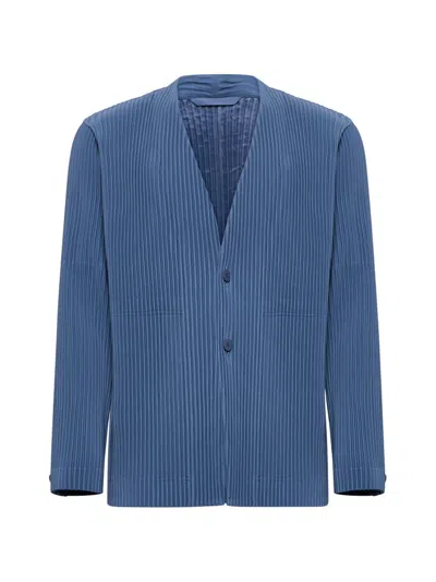 Issey Miyake Tailored Fabric Blazer In Blue Gray