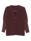 Issey Miyake Pleated Button Cardigan In Brown