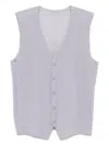 Issey Miyake Pleated Sleeveless V-neck Ribbed Vest