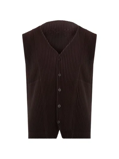Issey Miyake Homme Plisse'  Pleated V-necked Vest In Black