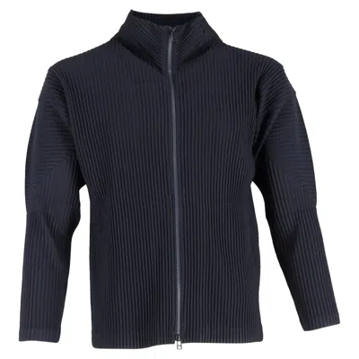 Issey Miyake Homme Plissé  Pleated Zip-up Cardigan In Navy Blue Polyester