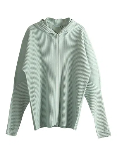 Issey Miyake Homme Plisse'  Pleated Zipped Hoodie In Blue