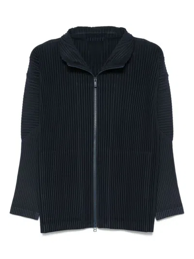 Issey Miyake Homme Plisse'  Pleated Zipped Shirt In Blue