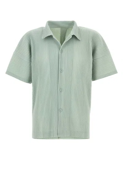 Issey Miyake Short Sleeve Pleated Polo Shirt In Green