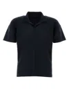 Issey Miyake Pleated Black Polo Shirt With Boxy Silhouette In Blue